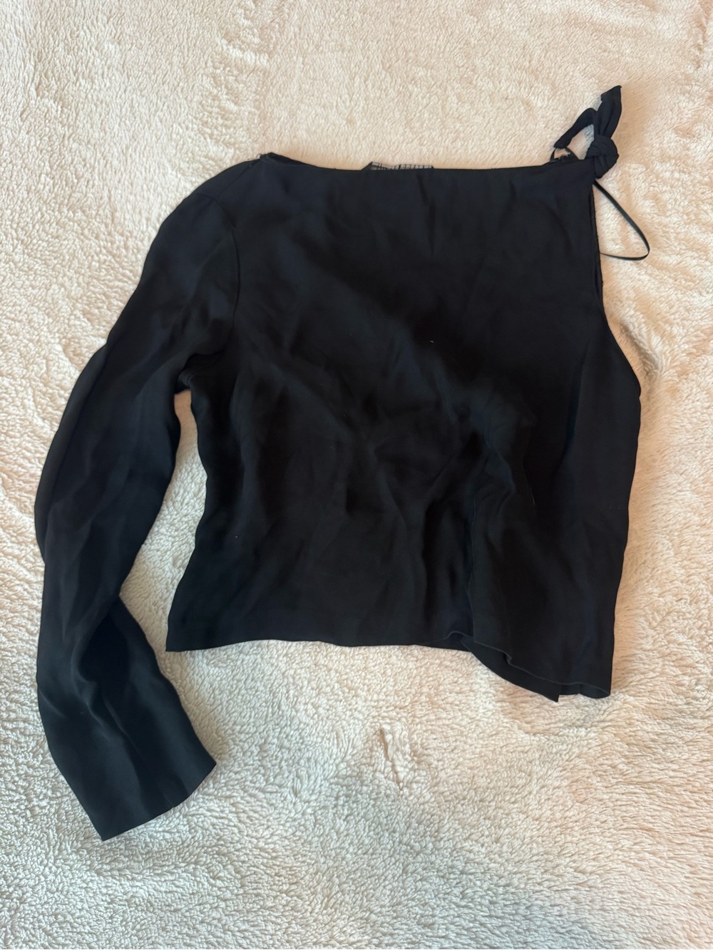 Zara Black Asymmetric One-Shoulder Tie-Sleeve Crop Top